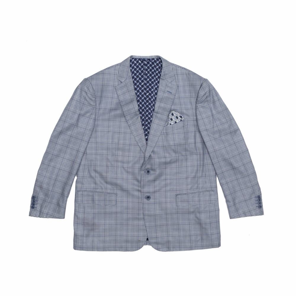 8.5k.$ Zilli Mens Silk Blazer Sport Coat Jacket Luxury Check Grey Blue US 48R